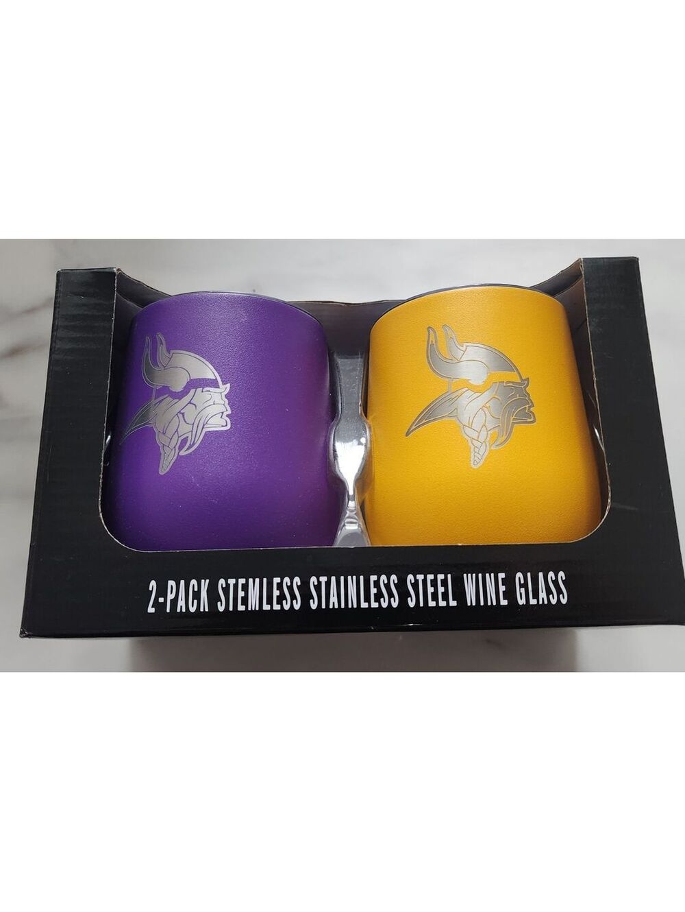 NEW Minnesota Vikings 2-Pack Stainless Steel Stemless Wine Cups Insulated NFL